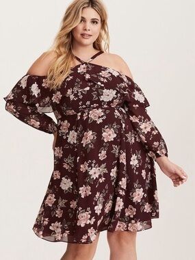 NWOT Torrid Floral Print Chiffon Skater Midi Dress-Size 18